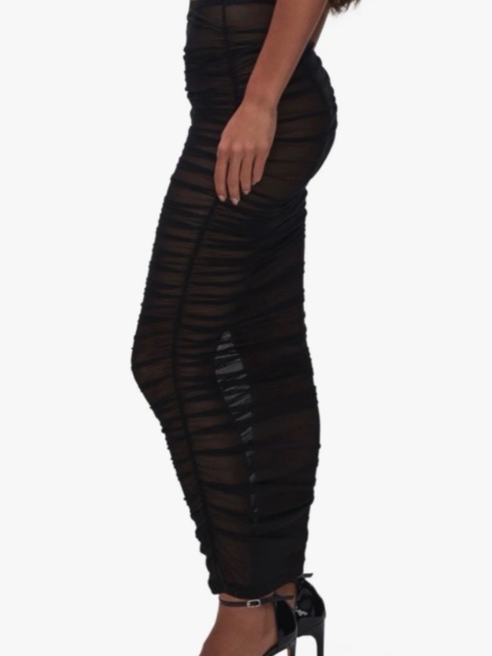Good American Black Mesh Figure-hugging skirt